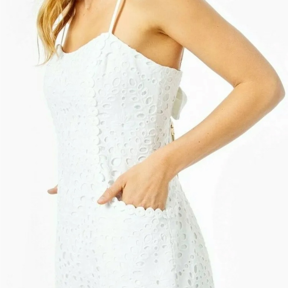 Lilly Pulitzer Shelli Resort White Large Petal Eyelet Shift Tie Back Dress